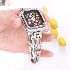 Alloy Watch Band Set Bear Rhinestone Metal Strap + Case Set for Apple Watch All Series