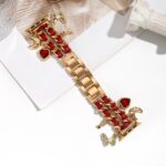Watch strap Vintage Chanel-Style Ruby Heart Pendant Leather Chain Strap for Apple Watch All Series