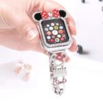 Alloy Watch Band Set Mickey & Minnie Rhinestone Metal Strap Set for Apple Watch All Series