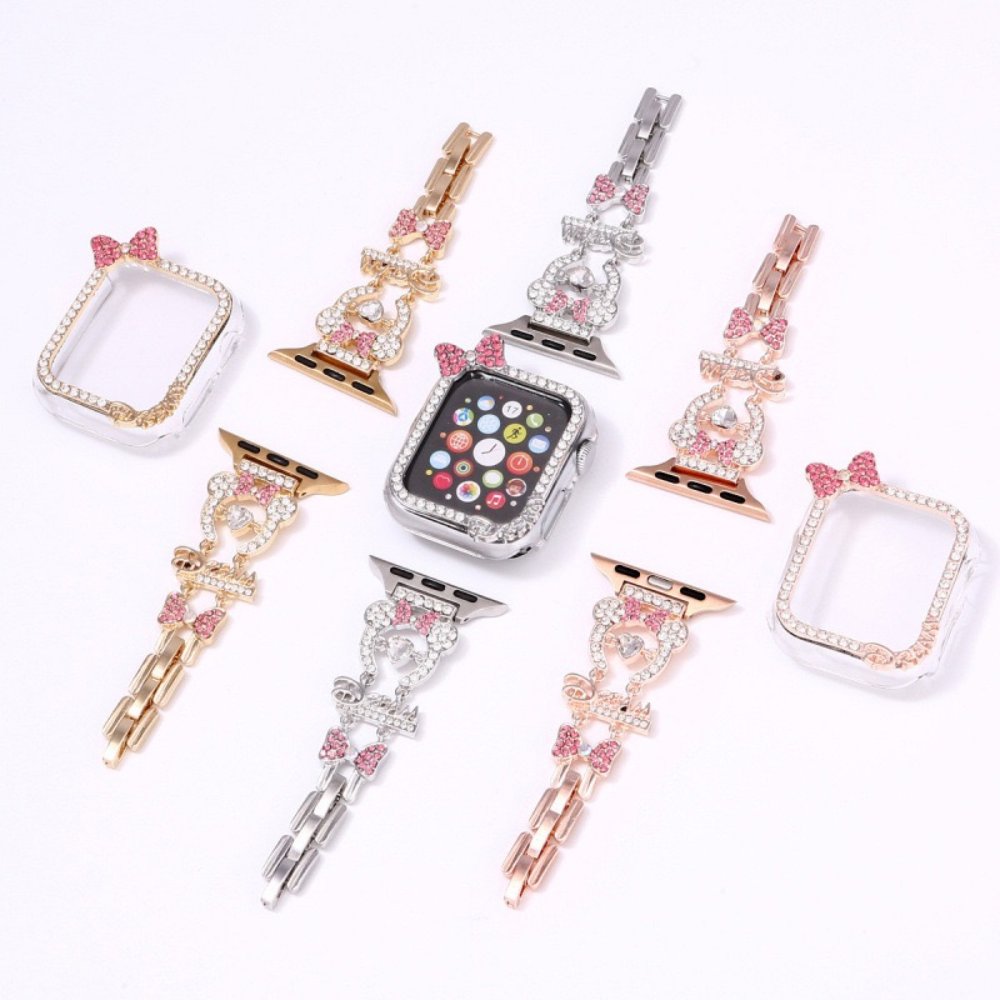 Alloy watch band Heart & Mickey Rhinestone Metal Strap for Apple Watch Series 5/6/7/8/9/SE